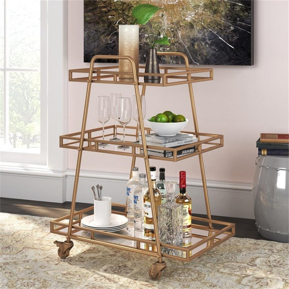 Adore Decor Addison Bar Cart Antique Gold