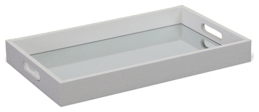 White Shagreen Tray With Beveled Mirror