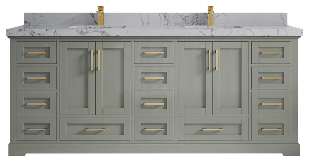 Boston 84 Double Sink Bath Vanity in Evergreen 2" Venatino Quartz