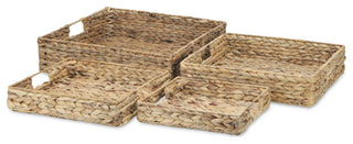 4-Piece Water Hyacinth Square Tray With Metal Frame