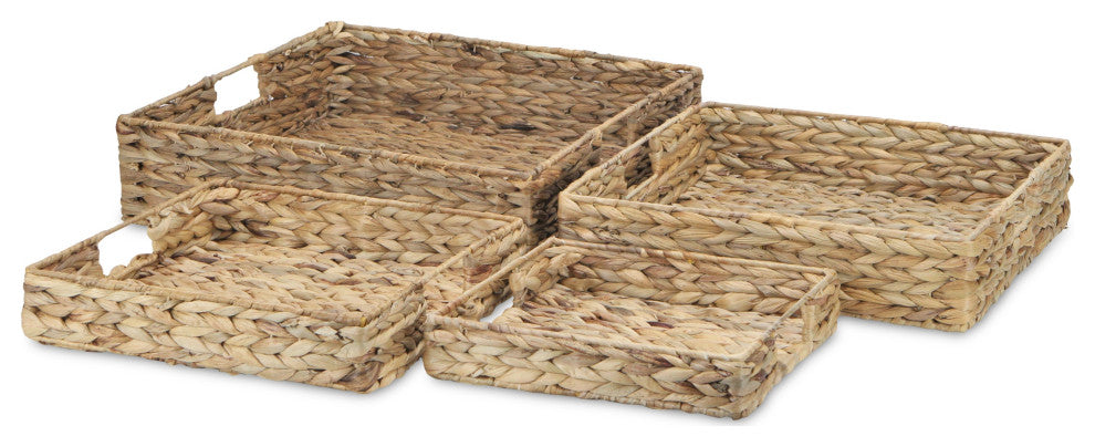 4-Piece Water Hyacinth Square Tray With Metal Frame