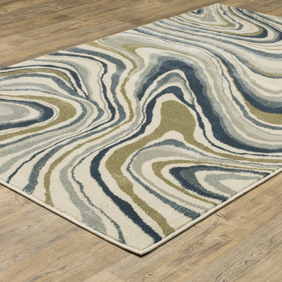 Bastian Modern Abstract Ivory/ Teal Indoor Area Rug, Ivory, 7'10"x10'