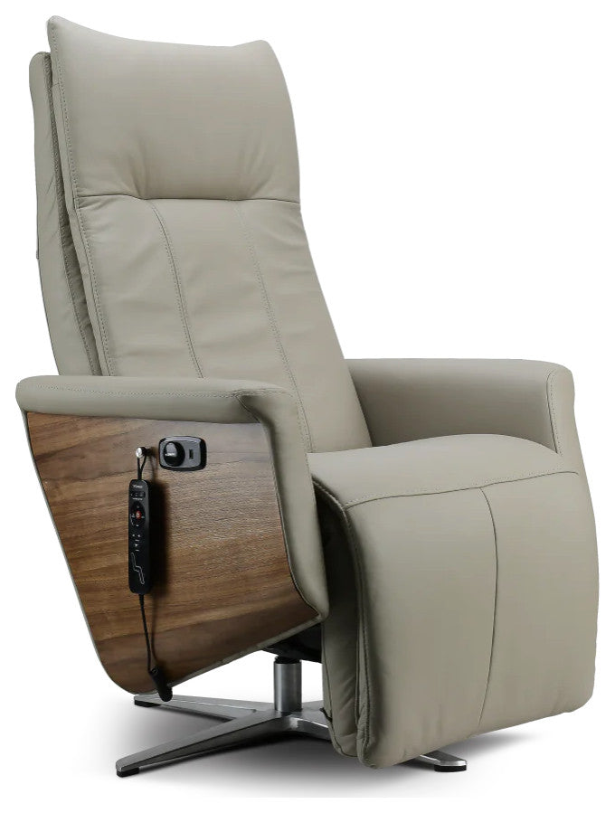 Svago Swivel Zero Gravity Recliner, Taupe and Walnut