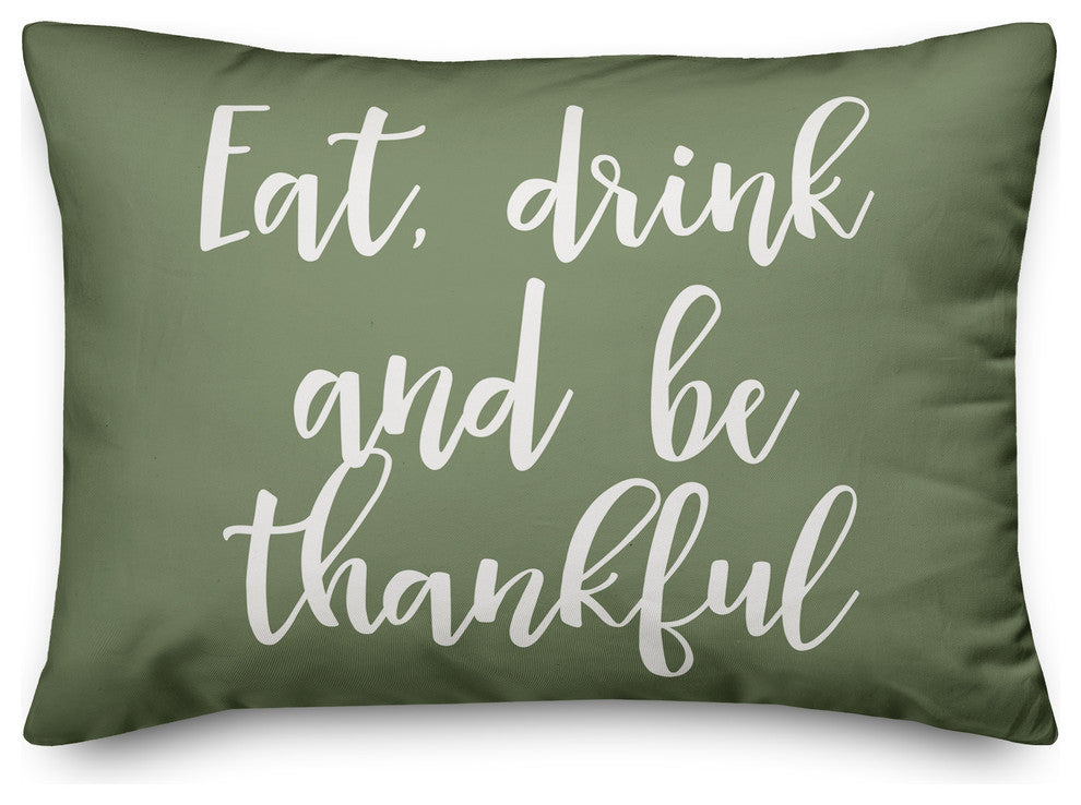 Eat Drink and Be Thankful Lumbar Pillow, Green, 14"x20"