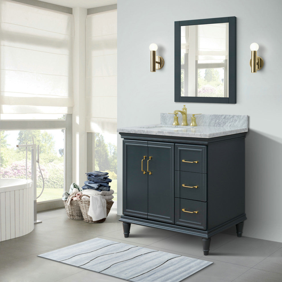 37" Single Vanity, Dark Gray Finish With White Carrara