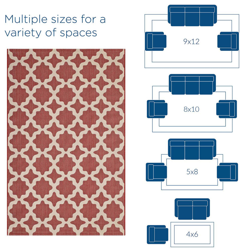 Cerelia Moroccan Trellis 9x12 Indoor and Outdoor Area Rug, Red and Beige