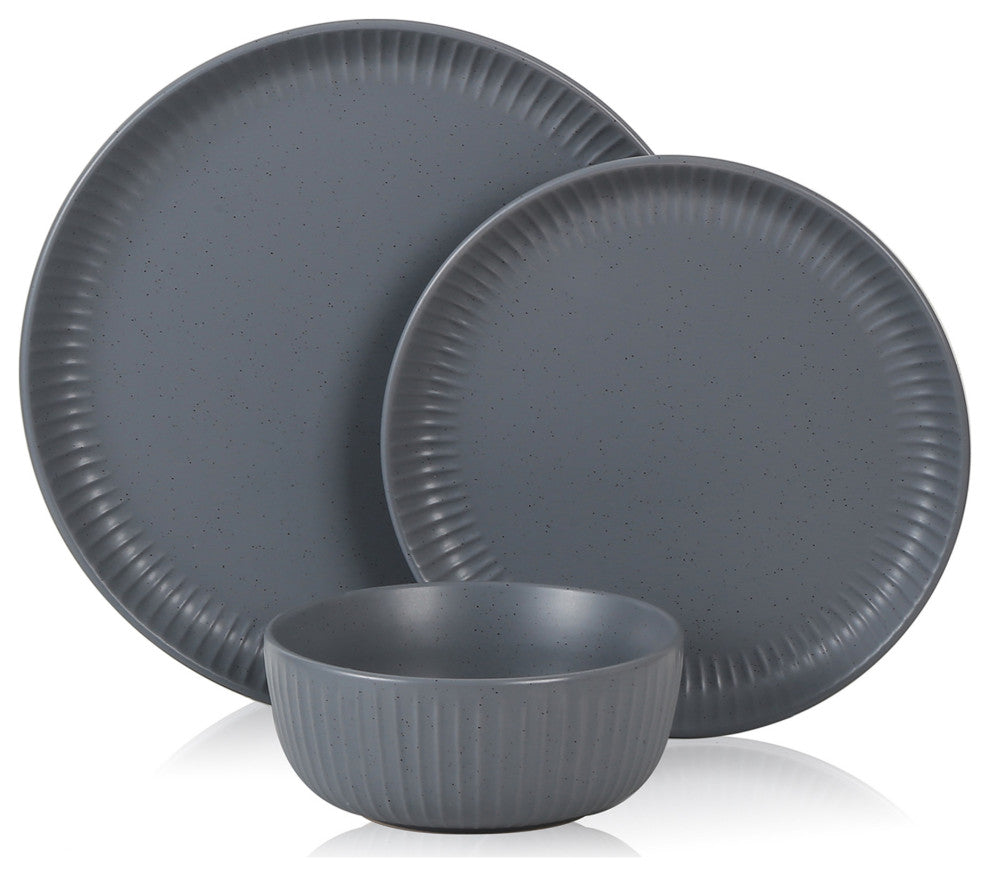 Stone Lain Logan Stoneware 12 Piece Dinnerware Set, Grey