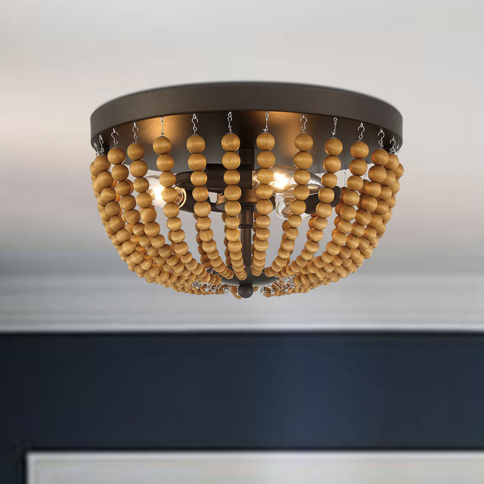 3 Light 12.6'' Unique/Statement Bowl Flush Mount, Oil Rubbed Bronze
