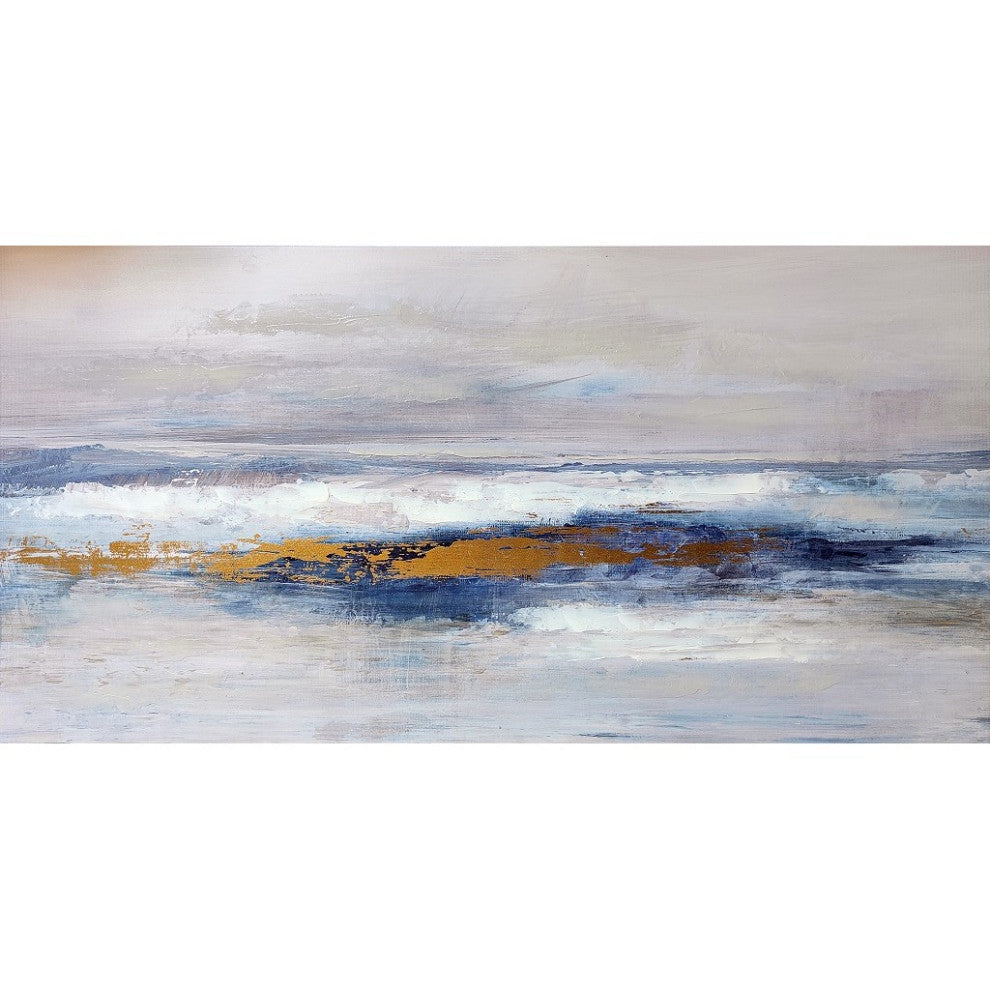 Jana Oversize Large Abstract Canvas Wall Art, Blue/Gold