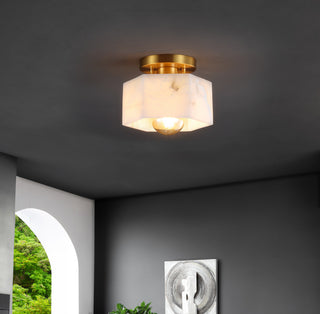 8" 1-Light Modern Contemporary Alabaster/Iron Hexagonal LED Semi Flush Mount