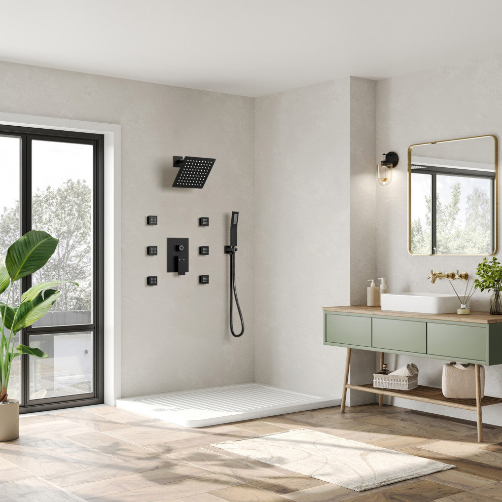 3-Function Shower Faucet System with Pressure Balance Valve, Matte Black