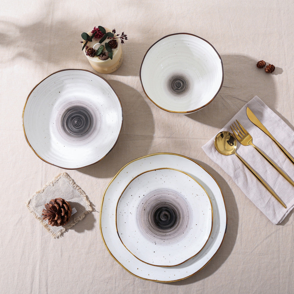 Christian Siriano Luma Porcelain 16 Piece Dinnerware Set, Black