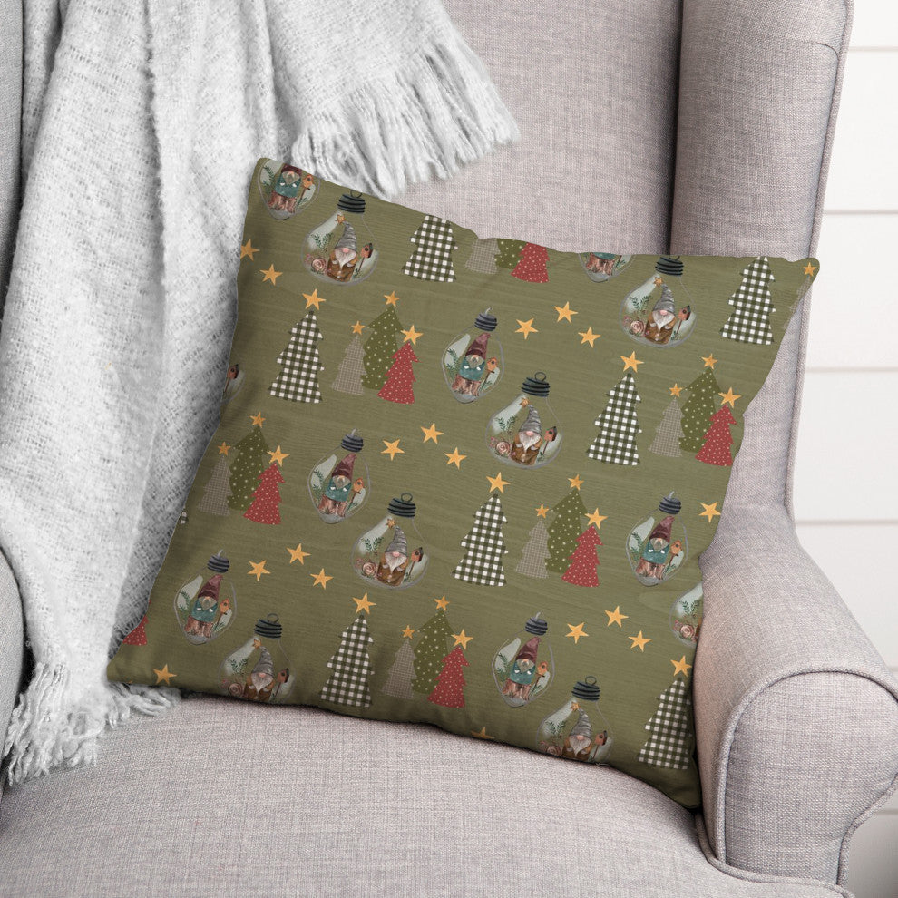 Green Tree and Globe Pattern 18x18 Spun Poly Pillow