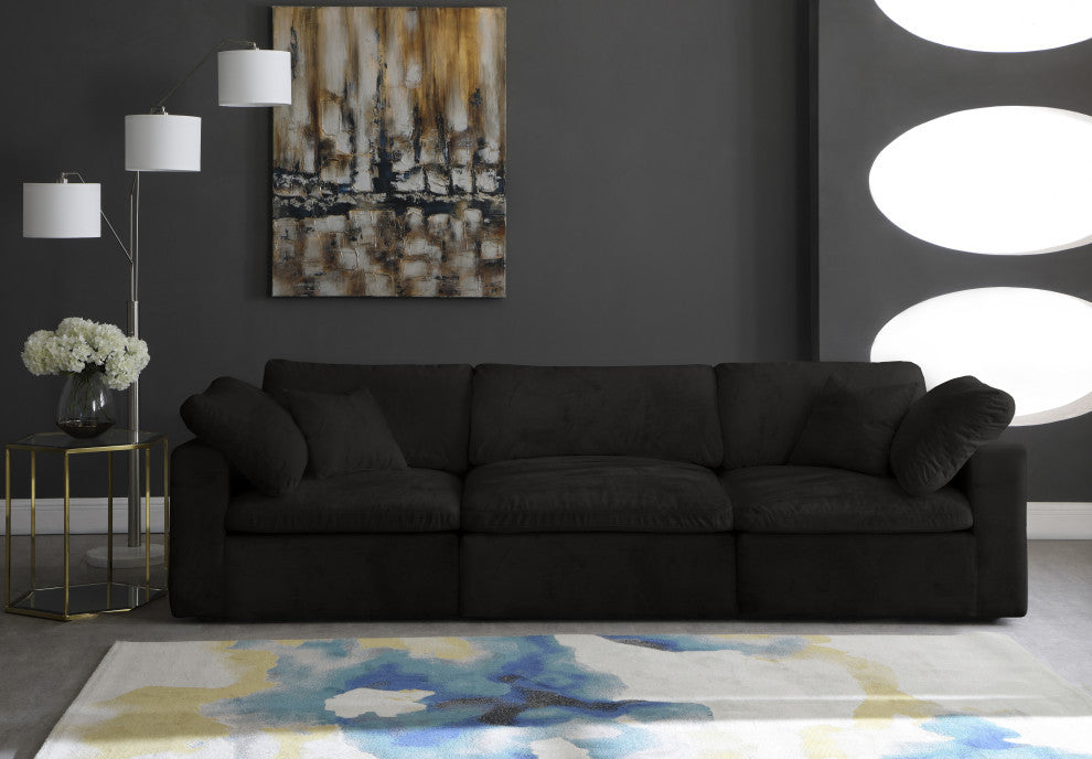 Cozy Velvet Upholstered Comfort 3-Piece Modular Sofa, Black