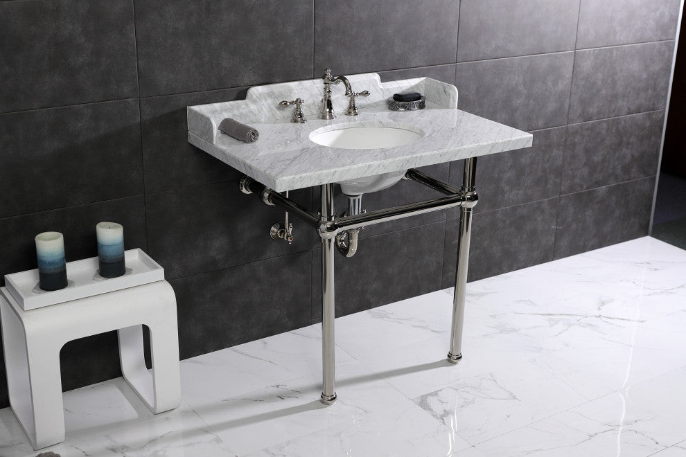 Kingston Brass LMS3630MB6 36" Carrara Marble Console Sink, Legs
