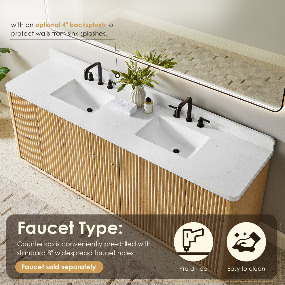 Clayton Bathroom Vanity, Washed Light Brown, 84", No Mirror