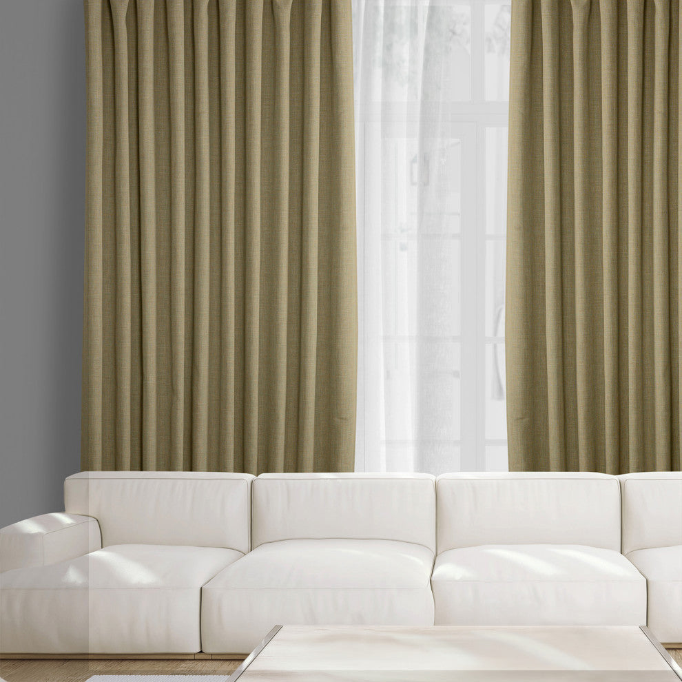 Faux Linen Extra Wide Room Darkening Curtain Single Panel, Nomad Tan, 100w X 96l