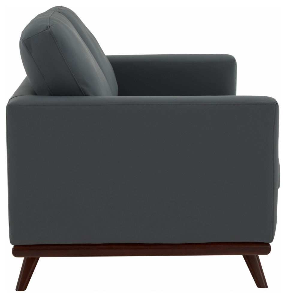LeisureMod Chester Modern Leather Loveseat With Birch Wood Base, Gray