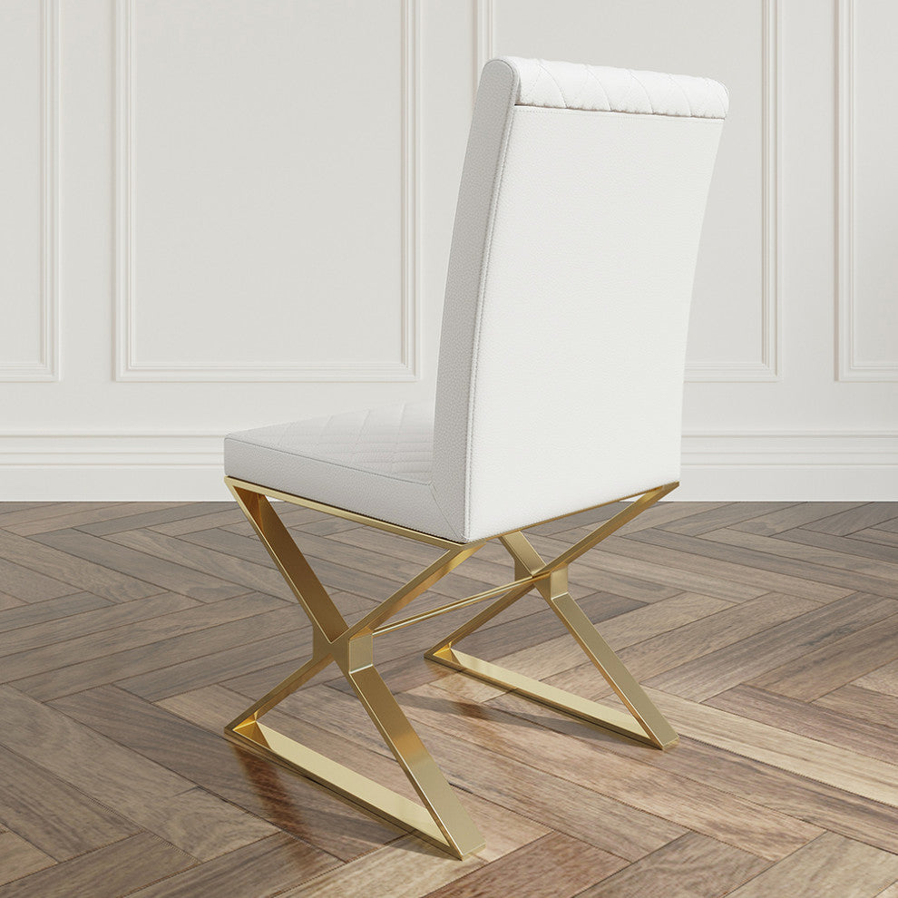 Dochic Modern White Leather Dining Room Chair Upholstered Gold Legs (Set of 2)