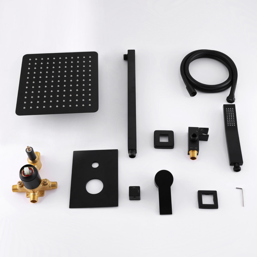 Wellfor Shower Faucet, 10" Rain Shower Head With Handheld Combo Set and Valve, Black