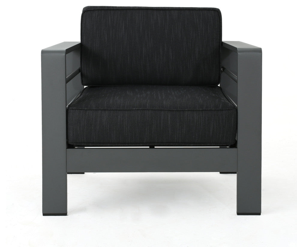 GDF Studio Crested Bay Outdoor Gray Aluminum Club Chairs With Cushions, Set of 2