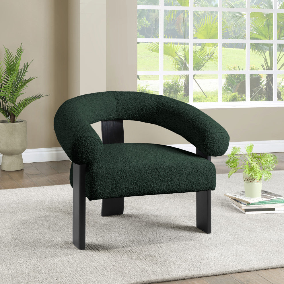 Winston Boucle Fabric Upholstered Accent Chair, Green, Black Finish