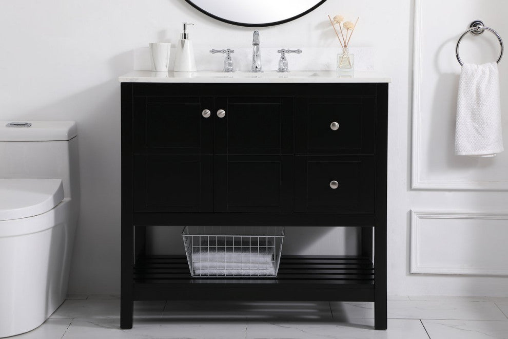 Tobias 36" Single Bathroom Vanity, Black With Backsplash