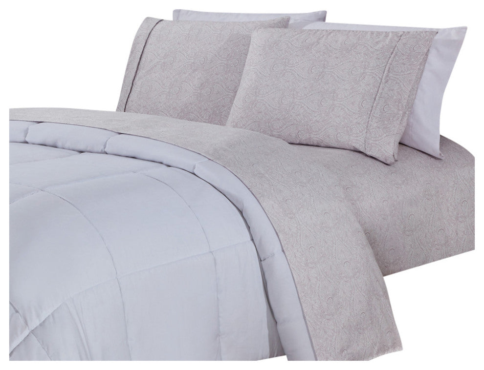 Bibb Home 4 Piece Printed Microfiber Sheet Set, Mini Paisley, Twin