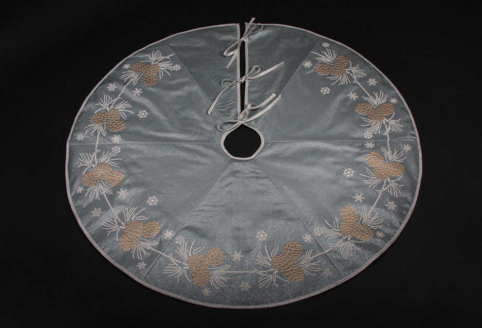 Winter Pine Cone Christmas Tree Skirt, Winter Blue, 56" Round