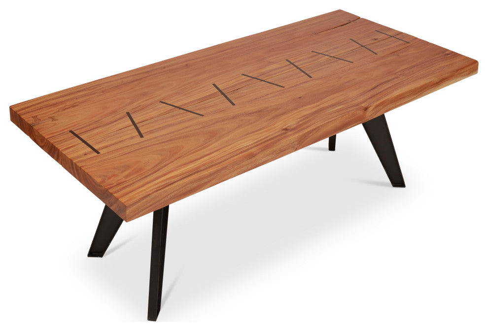 Naturals Cross Dining Table, Black Legs, Natural Chamcha Top