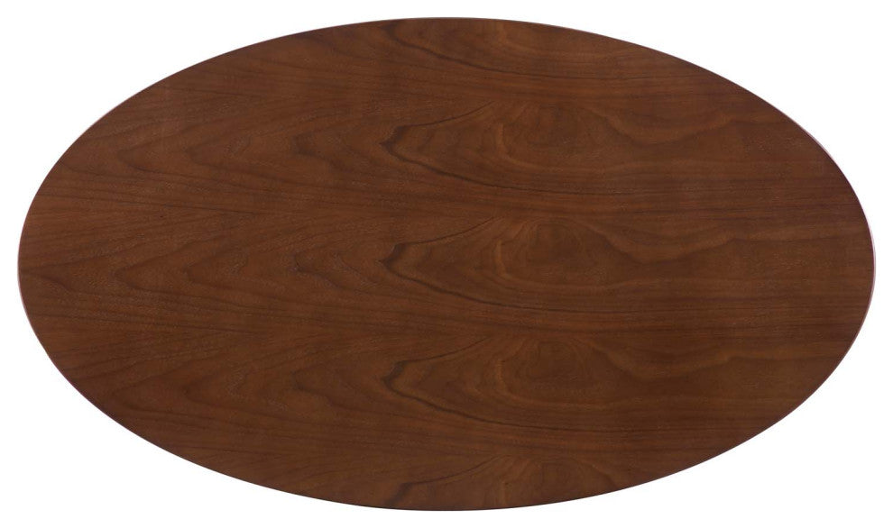 Dining Table, Oval, Wood, Metal, Gold Brown Brown Walnut, Cafe Bistro Restaurant