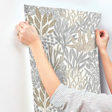 Coral Leaves Taupe and Black Wallpaper