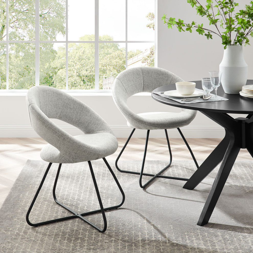 Nouvelle Upholstered Fabric Dining Chair Set of 2 Black Light Gray