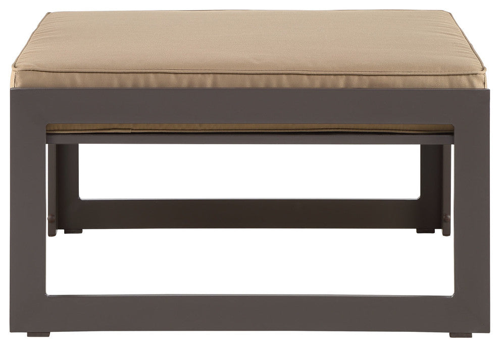 Modern Urban Contemporary Outdoor Patio Ottoman, Brown Fabric Steel