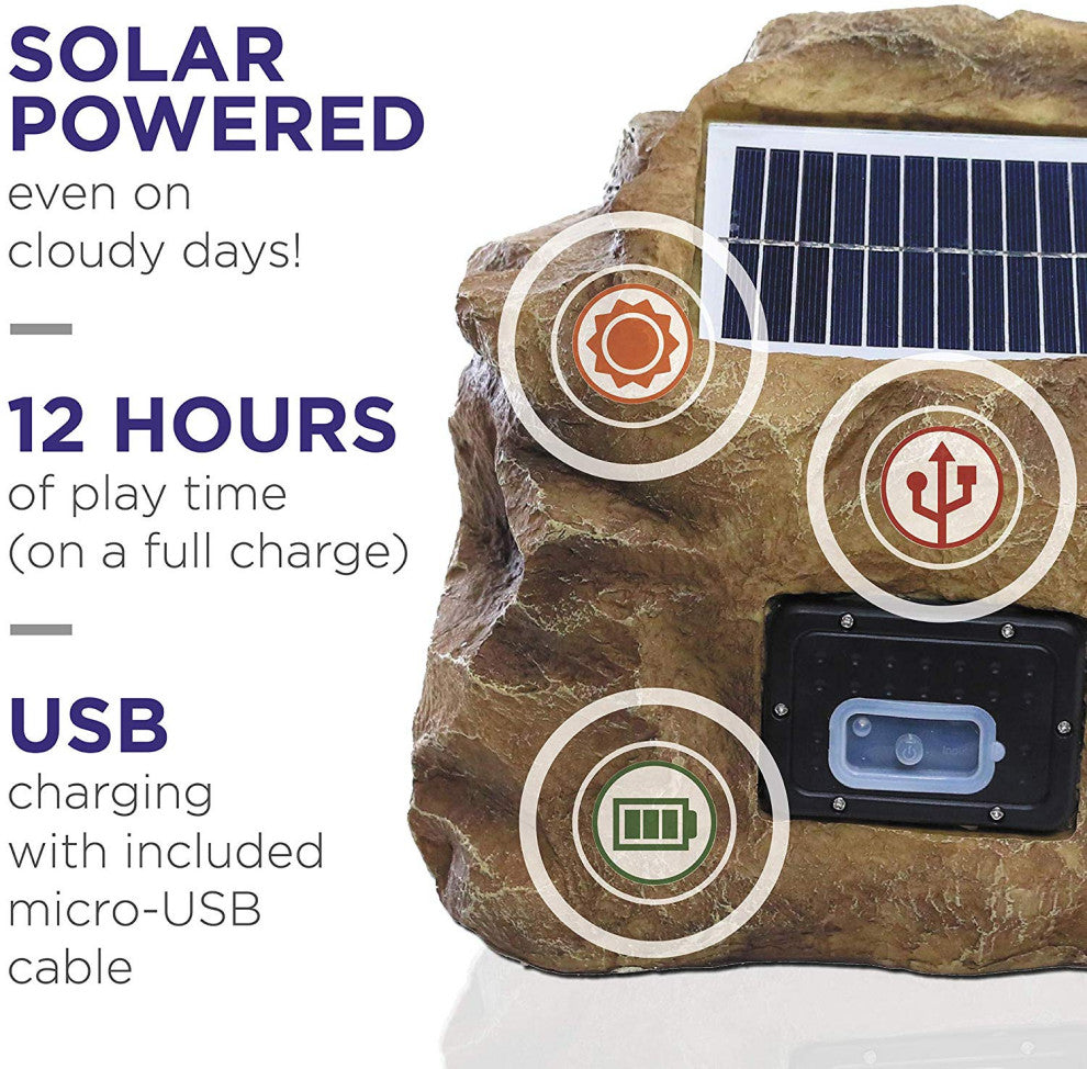 Solar-Powered Outdoor Waterproof Bluetooth Rock Speaker, Brown