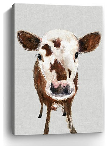 24" x 16" Brown and White Baby Cow Face Canvas Wall Art