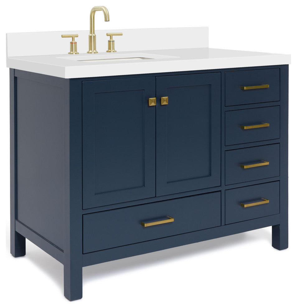 ARIEL Cambridge 43" Left Offset Rectangle Sink Midnight Blue Vanity Quartz Top