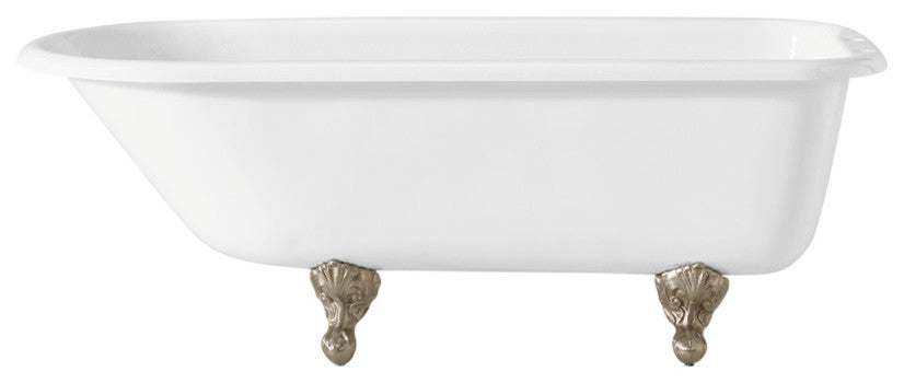Cheviot Products Traditional Cast Iron Bathtub With Faucet Holes, Brushed Nickel