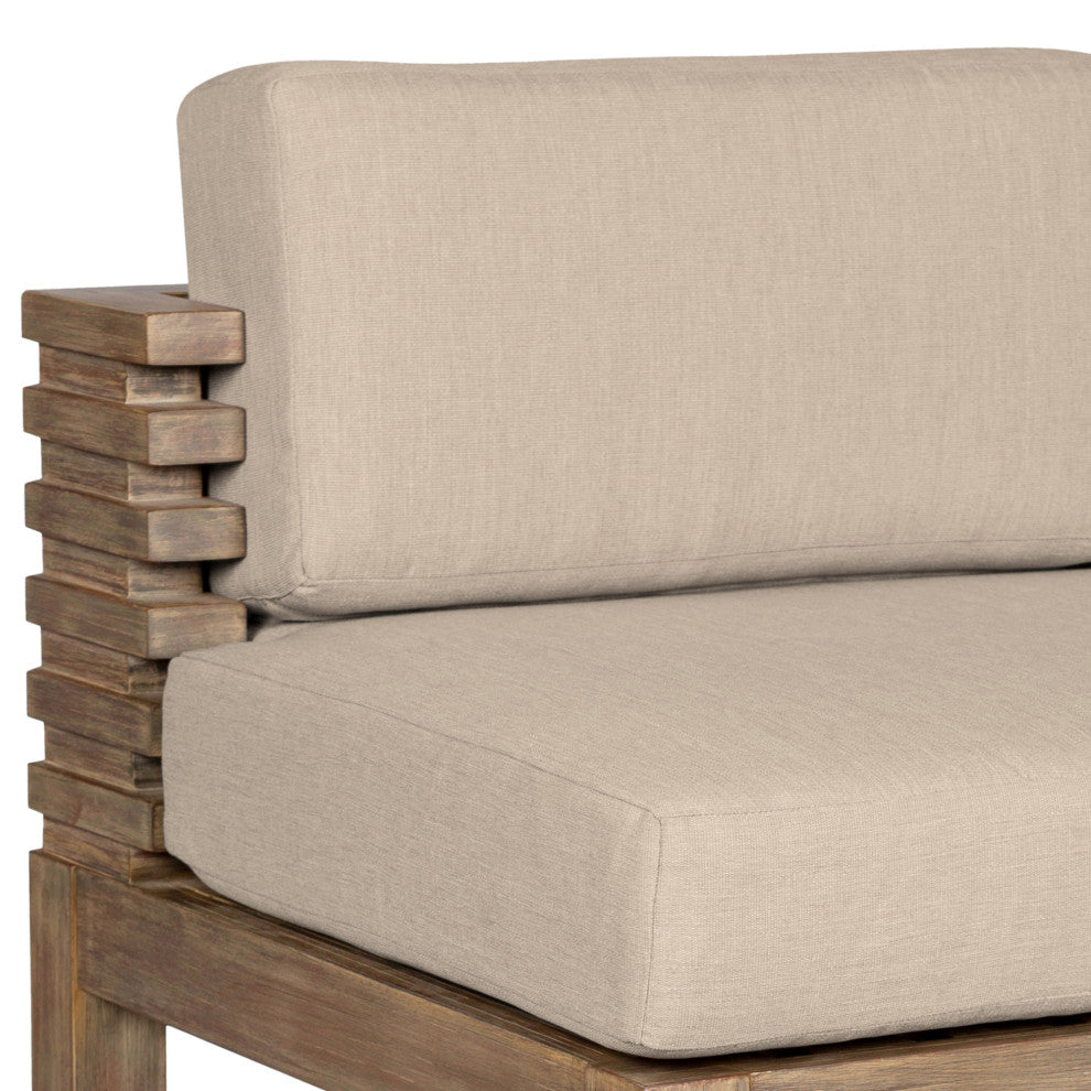 Vivid Outdoor Patio Counter Stool, Light Eucalyptus Wood Taupe Olefin Cushions