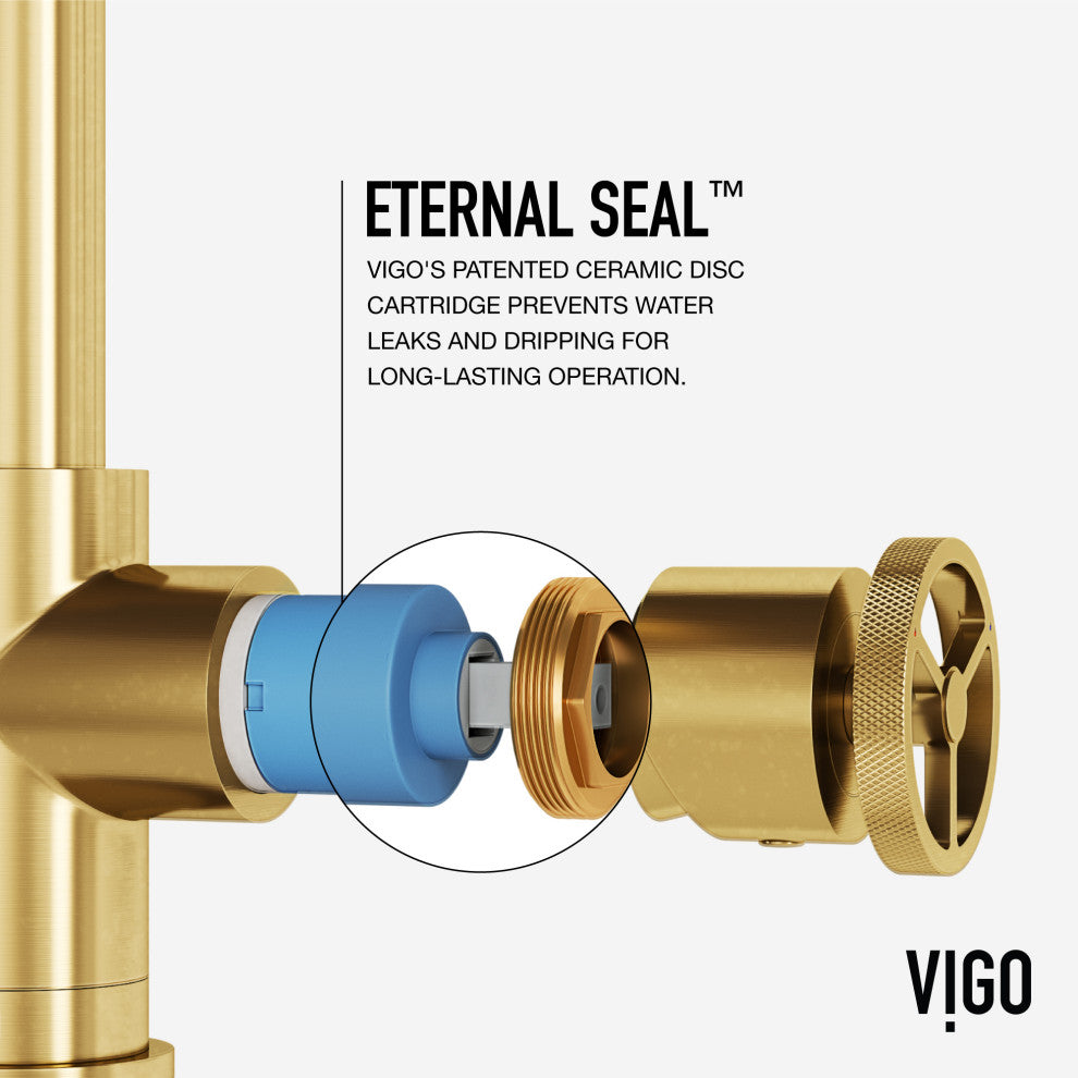 VIGO Cass Industrial 14" H Single Handle Kitchen Bar Faucet, Matte Brushed Gold