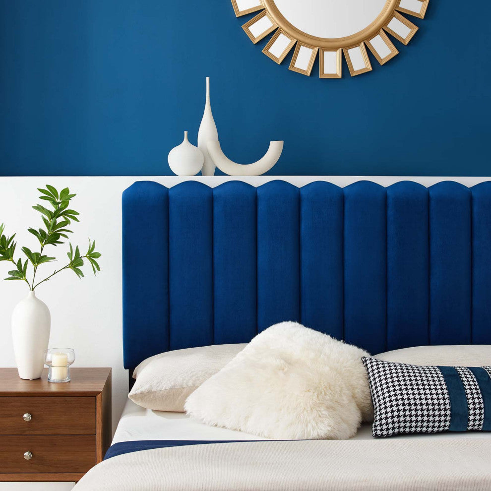 Headboard, Twin Size, Velvet, Blue Navy, Modern Contemporary, Bedroom Master