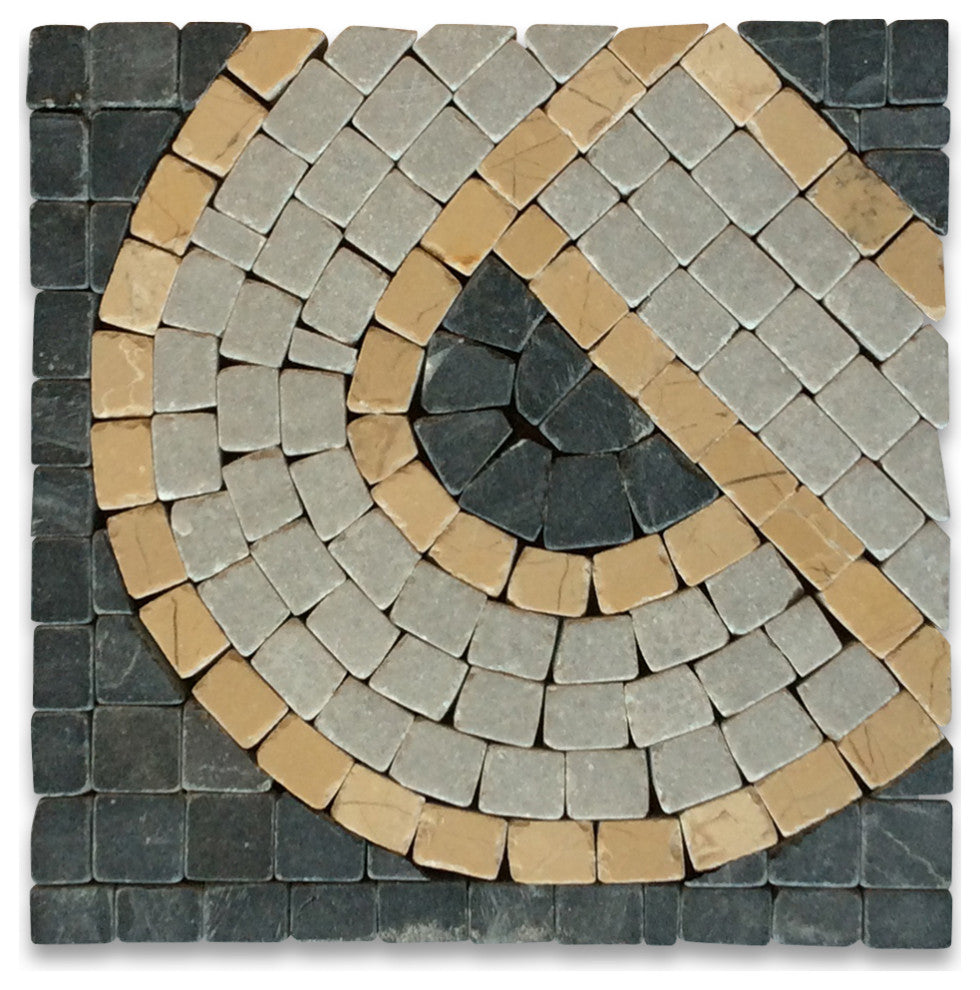 Marble Mosaic Border Deco Accent Insert Tile Wave Nero 4x4 Tumbled, 1 piece
