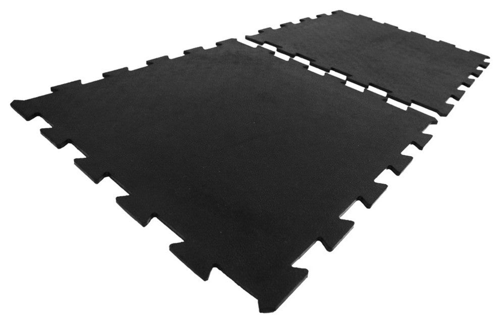 Rubber-Cal "Armor Lock" Interlocking Rubber Tiles, Black, 4 Pack