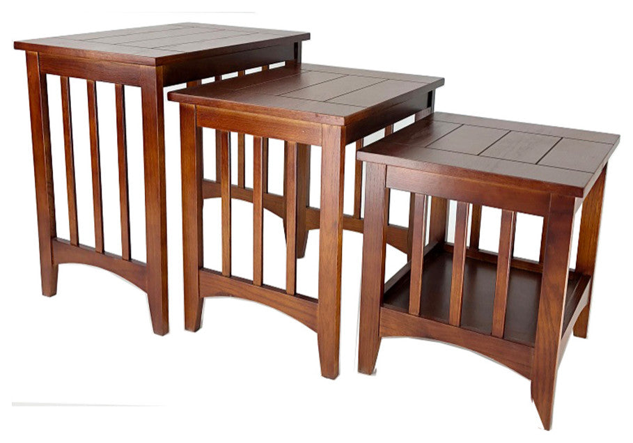 Benzara BM210134 3 Piece Nesting Table With Plank Tabletop, Oak Brown