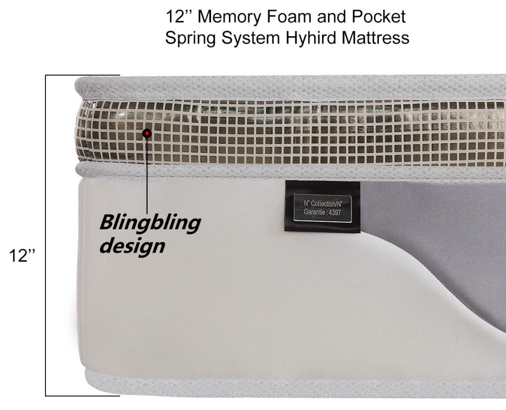 12"? Medium Euro Top Memory Foam Hybrid Pocket Spring Mattress, King