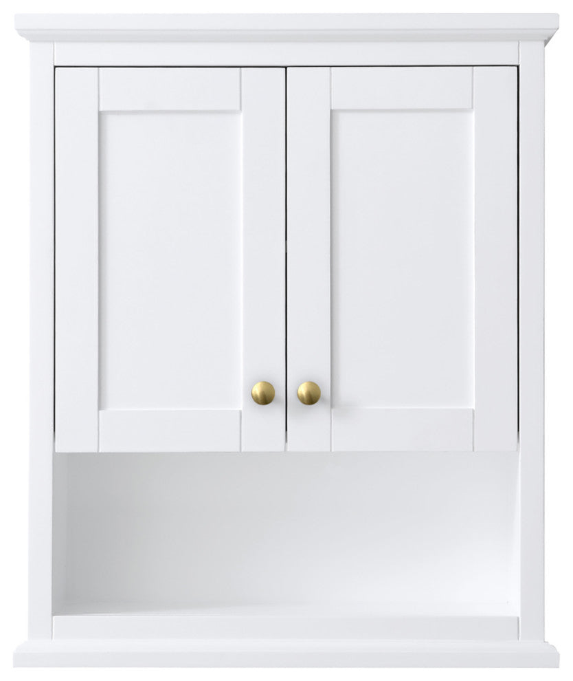 Avery Over-the-Toilet Wall-Mounted Storage Cabinet, White With Gold Trim