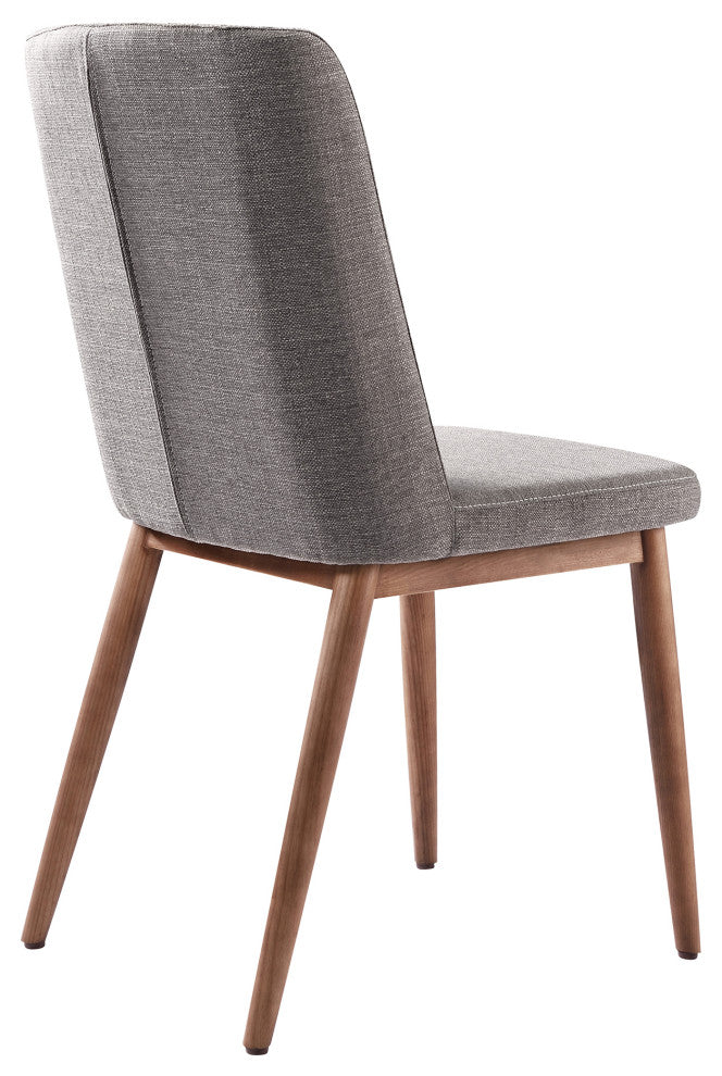 Wade Mid-Century Dining Chair, Walnut Finish and Gray Fabric, Set of 2
