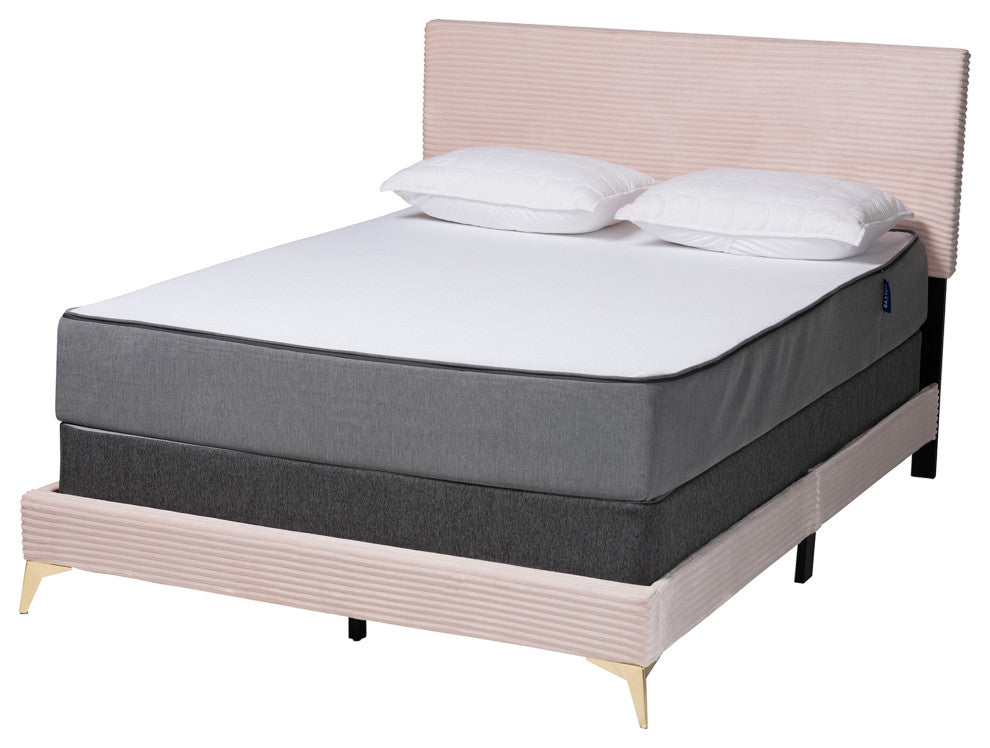 Liberty Velvet Queen Size Panel Bed, Light Pink