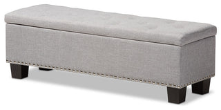 Hannah Grayish Beige Fabric Upholstered Button-Tufting Storage Ottoman Bench