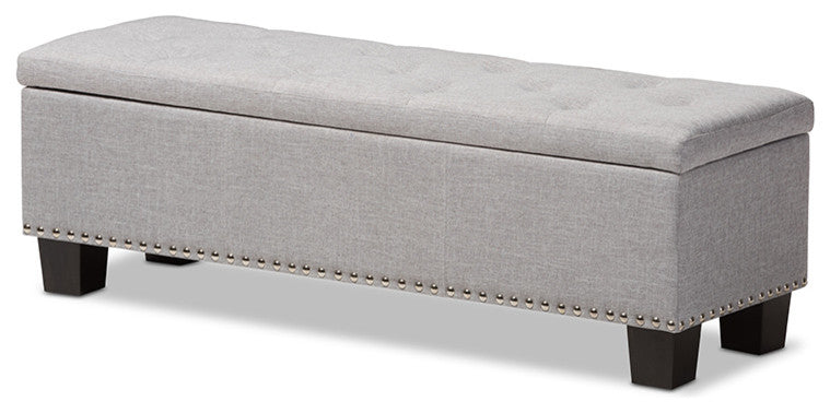 Hannah Grayish Beige Fabric Upholstered Button-Tufting Storage Ottoman Bench